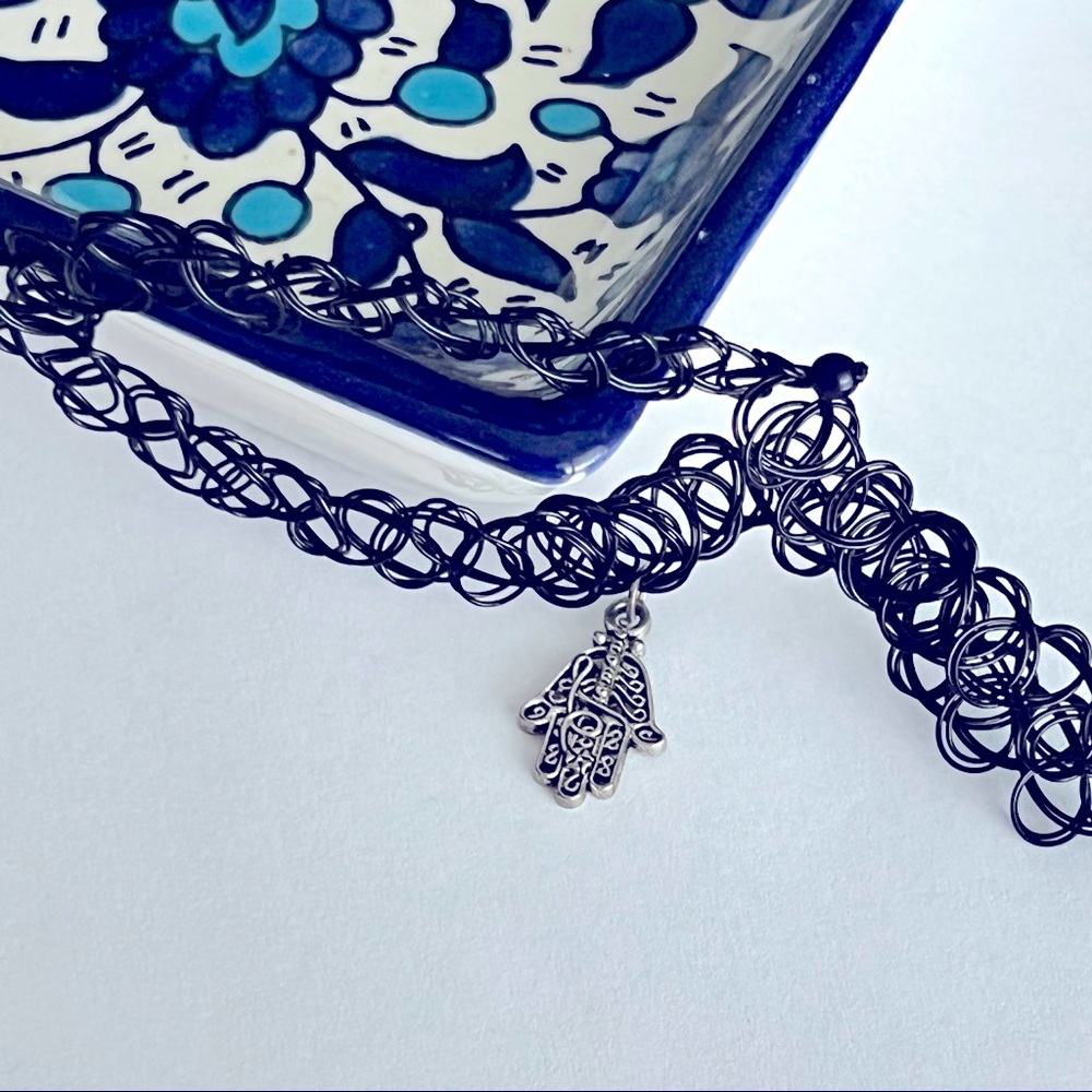Black Hamsa Choker Necklace - Picture 1 of 4